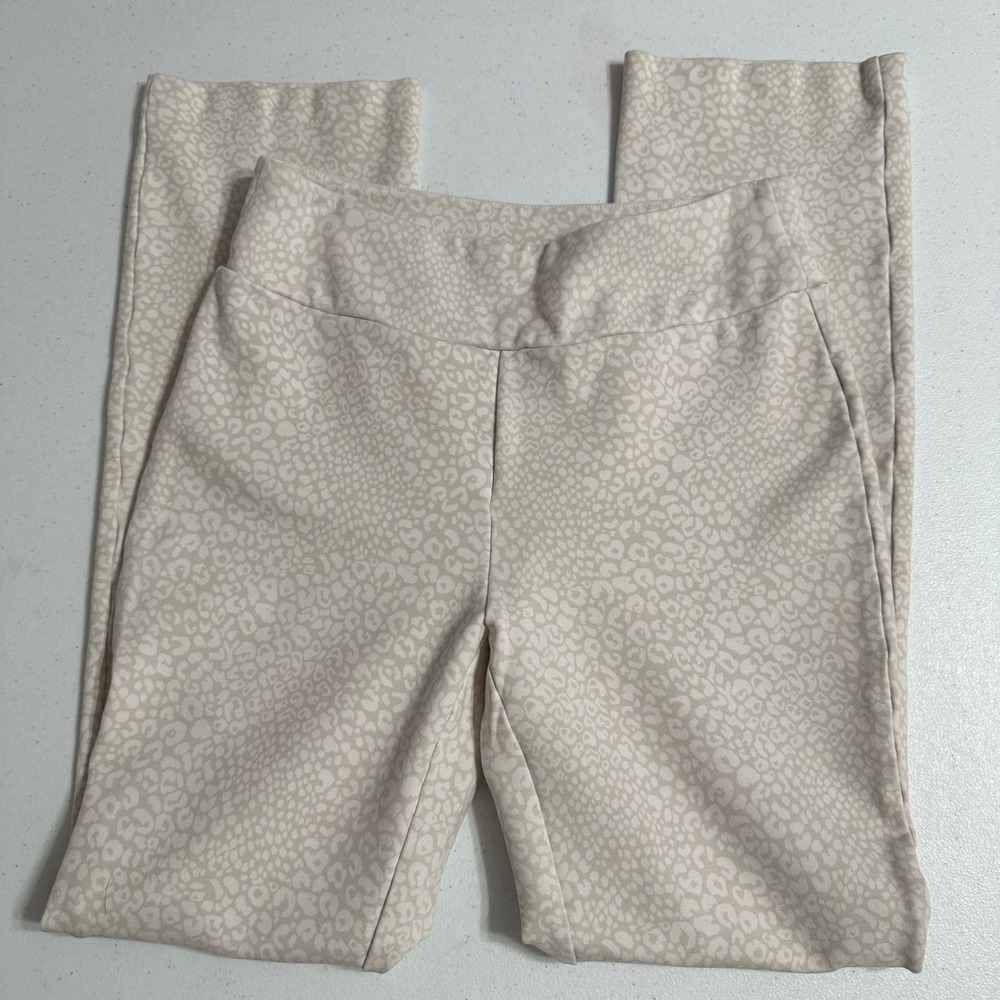 Soft Surroundings Leopard Print Pull On Slim Straight Leg Pants Tan Cream S